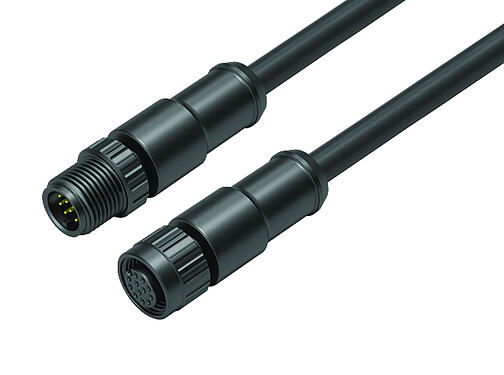 Illustration 77 3420 3419 50712-0100 - M12/M12 Connecting cable male cable connector - female cable connector, Contacts: 12, unshielded, moulded on the cable, IP68, UL, PUR, black, 12 x 0.25 mm², 1 m
