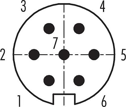 Disposition des contacts (Côté plug-in) M16 Connecteur mâle coudé, Contacts: 7 (07-a), 4,0-6,0 mm, non blindé, souder, IP40
