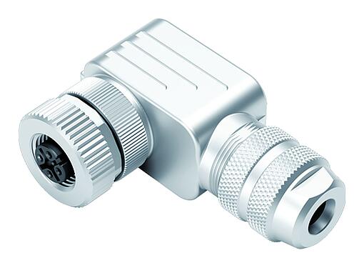 Illustration M12 Female angled connector, Contacts: 4, 6.0-8.0 mm, shieldable, screw clamp, IP67, UL 2238, with shielding ring