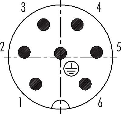Disposition des contacts (Côté plug-in) RD24 Connecteur mâle, Contacts: 6+PE, 8,0-10,0 mm, non blindé, sertir (Les contacts à sertir doivent être commandés séparément), IP67, UL, ESTI+, VDE, PG 11