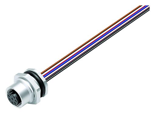 Illustration 76 2632 1111 00008-0200 - M12 Embase femelle, Contacts: 8, non blindé, fils, IP68, UL 2238, M16x1,5, Montage mural arrière, Acier inoxydable