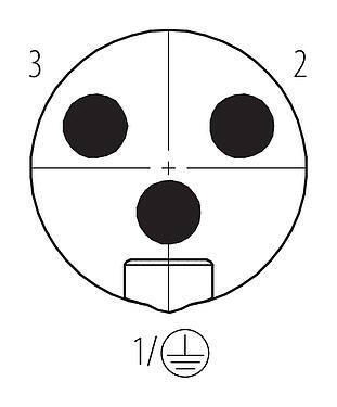 Disposición de los contactos (lado de la conexión) 7/8" Conector de cable macho, Número de contactos: 2+PE, 12,0-14,0 mm, sin blindaje, tornillo extraíble, IP67, UL 2238, VDE