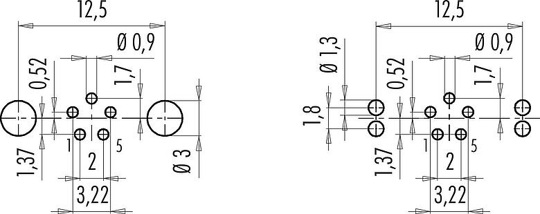 Conductor layout M9 Female panel mount connector, Contacts: 5, shieldable, THT, IP67, M12x0.5, Rear mounting, potted