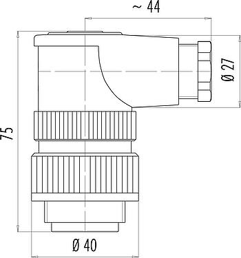 Dessin coté RD30 Connecteur mâle coudé, Contacts: 12+PE, 10,0-12,0 mm, non blindé, souder, IP65