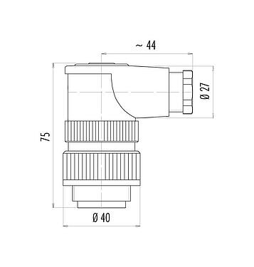 Scale drawing 99 0717 70 13 - RD30 Male angled connector, Contacts: 12+PE, 10.0-12.0 mm, unshielded, solder, IP65