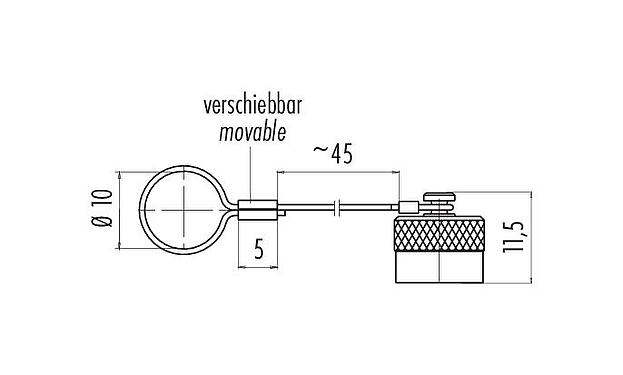 Dessin coté Capuchon de protection, IP67, pour connecteur mâle