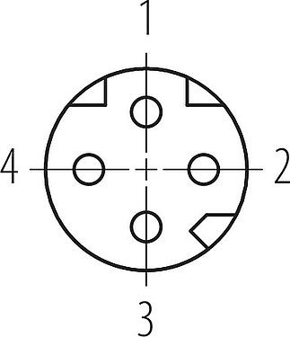 Contact arrangement (Plug-in side) M8 Female angled panel mount connector, Contacts: 4, shieldable, THT, IP67, Rear mounting, potted