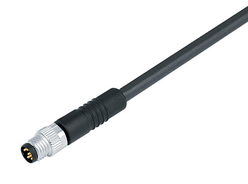 Vue 3D 77 3405 0000 50003-1000 - M8 Connecteur mâle, Contacts: 3, non blindé, surmoulé sur le câble, IP67/IP69K, UL, PUR, noir, 3 x 0,34 mm², 10 m