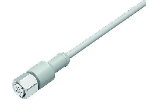 Illustration 77 3730 0000 40403-0500 - M12 Female cable connector, Contacts: 3, unshielded, moulded on the cable, IP69K, Ecolab, FDA compliant, Special TPE, grey, 3 x 0.34 mm², stainless steel, 5 m
