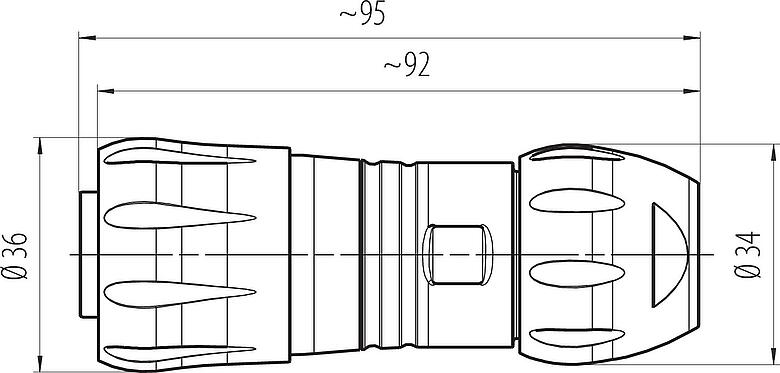 Scale drawing Bayonet Female cable connector, Contacts: 4+PE, unshielded, screw clamp, IP67, UL 2238 (in preparation), UV resistant