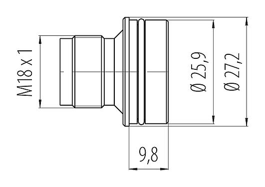 Dibujo a escala M18 Enchufe adaptador, Número de contactos: 4, sin blindaje, soldadura, IP67