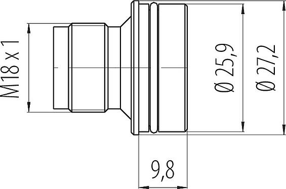 Dibujo a escala M18 Enchufe adaptador, Número de contactos: 4, sin blindaje, soldadura, IP67
