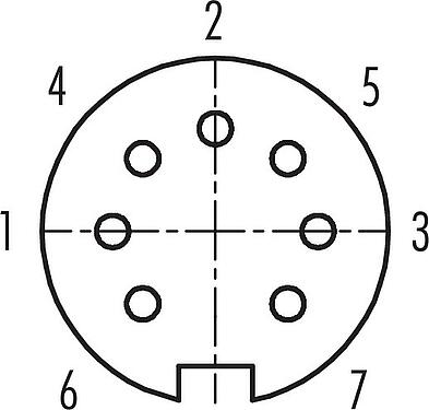 Contact arrangement (Plug-in side) M16 Female cable connector, Contacts: 7 (07-b), 3.0-6.0 mm, unshielded, solder, IP40