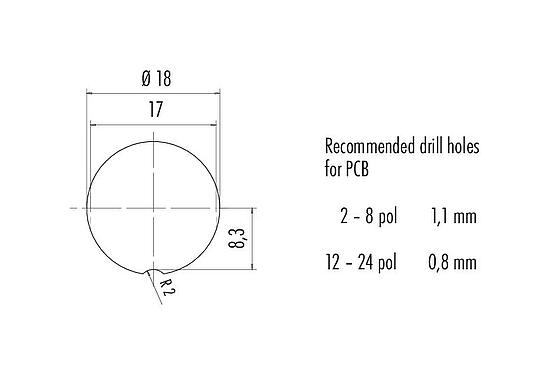 Instructions de montage / Découpe du panneau M16 Embase femelle, Contacts: 7 (07-a), blindable, THT, IP67, UL 2238, M18x0,75, Montage mural arrière