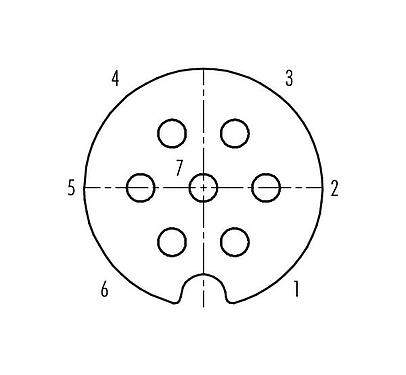 Disposición de los contactos (lado de la conexión) 09 0066 70 07 - Bayoneta Toma de brida, Número de contactos: 7, blindable, soldadura, IP40