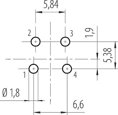 Disposition du conducteur 7/8" Embase mâle, Contacts: 4, non blindé, THT, IP68, UL 2238, VDE, Montage frontal, coulé