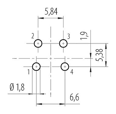 Disposición del conductor 7/8" Enchufe de brida, Número de contactos: 4, sin blindaje, THT, IP68, UL 2238, VDE, Montaje frontal