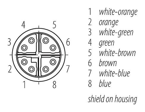 Contact arrangement (Plug-in side) M12 Connecting cable male cable connector - female cable connector, Contacts: 8, shielded, moulded on the cable, IP67, M12x1.0, E-beam X-FRNCL/LSNH, blue, 2 m