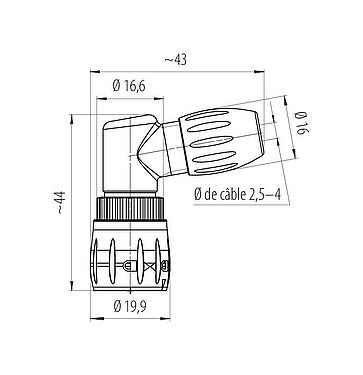 Dessin coté 99 0773 000 08 - Baïonnette Connecteur mâle coudé, Contacts: 8, 2,5-4,0 mm, non blindé, souder, IP67
