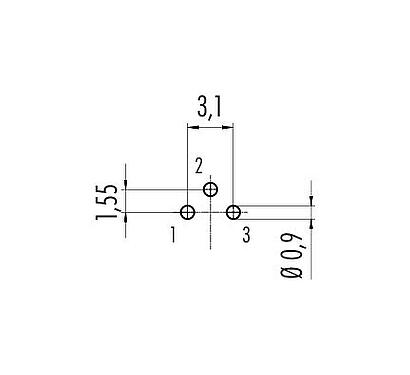 Conductor layout M9 Female panel mount connector, Contacts: 3, unshielded, THT, IP67, M12x0.5, Rear mounting