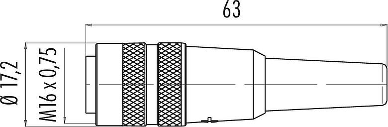 Scale drawing M16 Female cable connector, Contacts: 7 (07-b), 3.0-6.0 mm, unshielded, solder, IP40