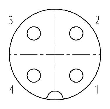Disposición de los contactos (lado de la conexión) 09 0440 10 04 - M18 Conector de cable hembra, Número de contactos: 4, 6,5-8,0 mm, sin blindaje, tornillo extraíble, IP67