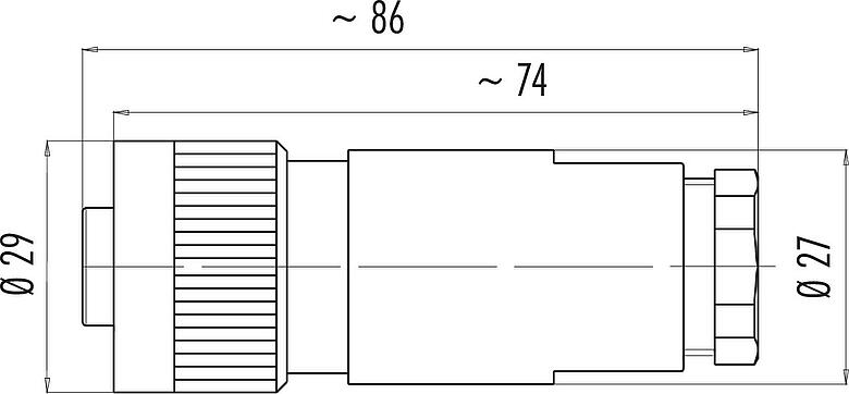 Scale drawing RD24 Female cable connector, Contacts: 6+PE, 12.0-14.0 mm, unshielded, crimping (Crimp contacts must be ordered separately), IP67, UL, ESTI+, VDE, PG 16