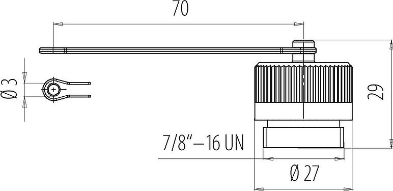 Dessin coté 7/8" Capuchon de protection, IP67, avec sangle de retenue