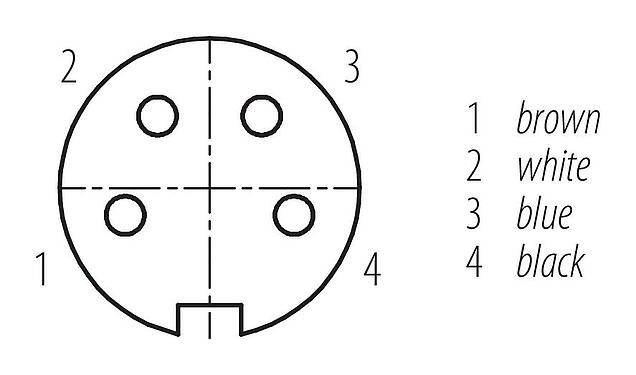 Disposición de los contactos (lado de la conexión) M16 Conector hembra en ángulo, Número de contactos: 4, sin blindaje, moldeado en el cable, IP67, PUR, negro, 4 x 0,34 mm², 5 m