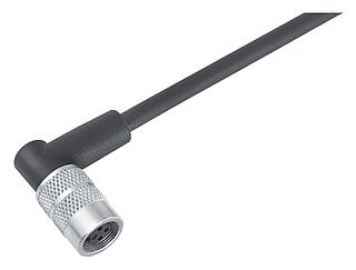 M9 Female angled connector, Contacts: 3, unshielded, moulded on the cable, IP67, PUR, black, 3 x 0.25 mm², 2 m
