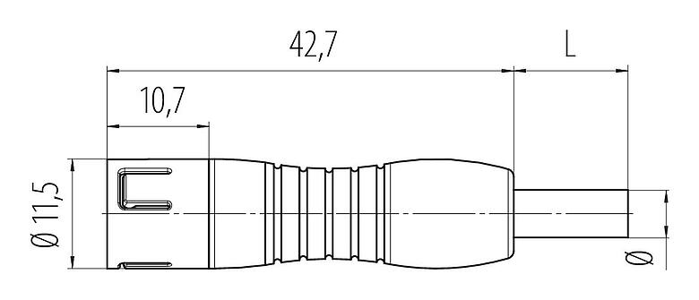 Dibujo a escala 77 7405 0000 50004-0200 - Snap-In Conector de cable macho, Número de contactos: 4, sin blindaje, moldeado en el cable, IP67, PUR, negro, 4 x 0,25 mm², 2 m