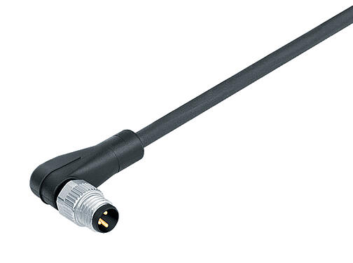 Illustration 77 3403 0000 50008-0200 - M8 Male angled connector, Contacts: 8, unshielded, moulded on the cable, IP67, UL, PUR, black, 8 x 0.25 mm², 2 m