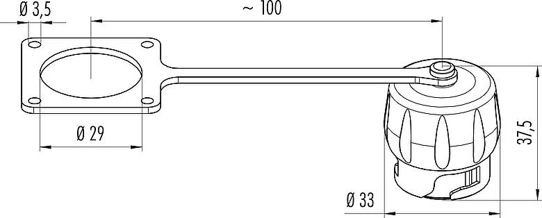 Scale drawing Protecting cap, IP68/IP69K plugged, with retaining strap