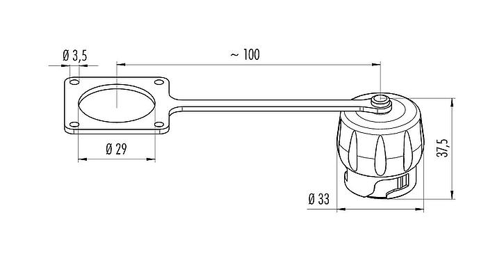 Dessin coté Capuchon de protection, IP68/IP69K branché, avec sangle de retenue