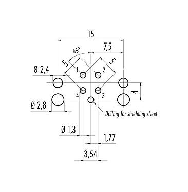 Conductor layout 99 3732 203 04 - M12 Female panel mount connector, Contacts: 4, shieldable, THR, IP67, UL