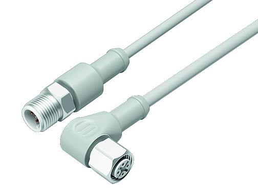 Illustration 77 3734 3729 20908-0200 - M12-A Câble de raccordement connecteur mâle coudé - connecteur femelle coudé, Contacts: 8, non blindé, surmoulé sur le câble, IP69K, UL, Ecolab, PVC, gris, 8 x 0,25 mm², Lebensmittelindustrie, Acier inoxydable, 2 m