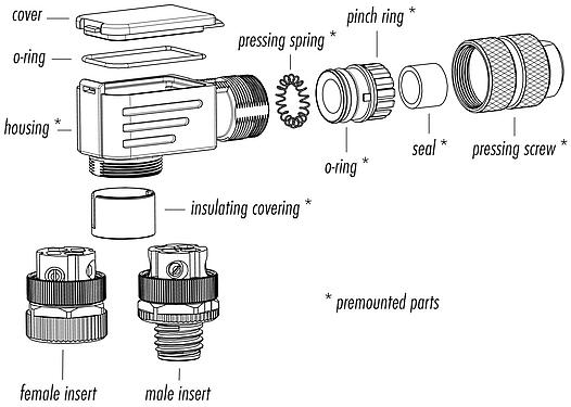 Component part drawing 99 1438 824 05 - Female angled connector, Contacts: 5, 5.0-8.0 mm, shieldable, screw clamp, IP67, UL