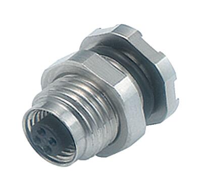 Illustration 09 3106 81 03 - M5 Female panel mount connector, Contacts: 3, unshielded, THT, IP67, front fastened