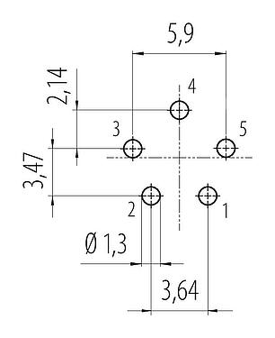 Disposition du conducteur Snap-In Embase femelle, Contacts: 5, non blindé, THT, IP67, M12x1,0, Montage frontal