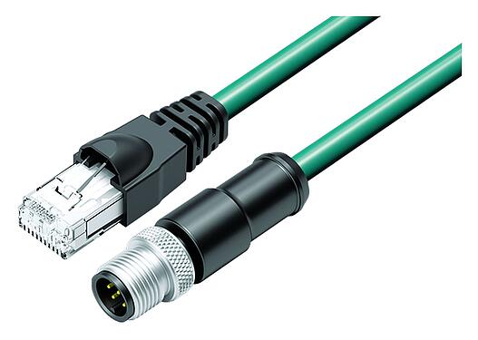 Illustration 77 9753 3529 34708-0060 - M12/RJ45 Câble de raccordement connecteur mâle - connecteur RJ45, Contacts: 8, blindé, moulé/sertissage, IP67, Ethernet CAT5e, TPE, bleu/vert, 4 x 2 x AWG 24, 0,6 m