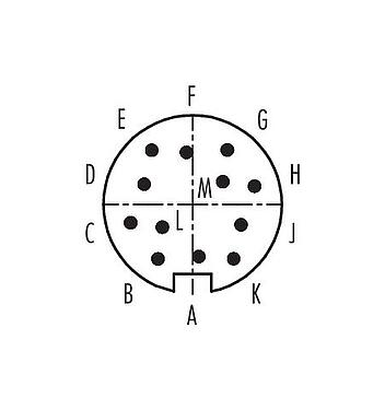 Disposition des contacts (Côté plug-in) 99 0651 00 12 - Baïonnette Embase mâle, Contacts: 12, non blindé, souder, IP40