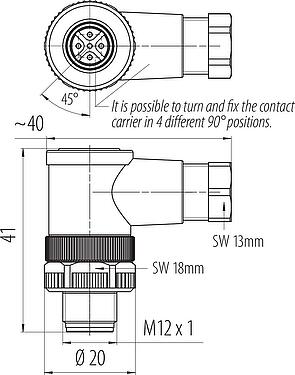 Scale drawing M12 Male angled connector, Contacts: 5, 4.0-6.0 mm, unshielded, screw clamp, IP67, UL 2238