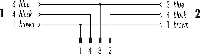 Diseño del cable M12/M8 Divisor de cables macho - 2 conector hembra en ángulo, Número de contactos: 4/3, sin blindaje, moldeado en el cable, IP67, UL 2238, PUR, negro, 3 x 0,34 mm², con LED PNP, 1 m