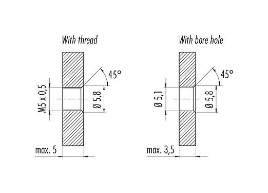 Assembly instructions / Panel cut-out M5 Male panel mount connector, Contacts: 3, unshielded, single wires, IP67, M5x0.5, Rear mounting, potted