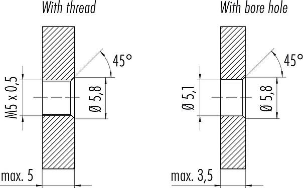 Assembly instructions / Panel cut-out M5 Male panel mount connector, Contacts: 4, unshielded, THT, IP67, UL 2238, M5x0.5, Rear mounting, potted