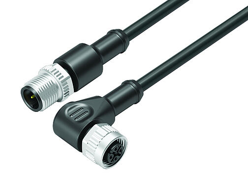 Illustration 77 3434 3429 30003-0300 - M12/M12 Câble de raccordement connecteur mâle - connecteur femelle coudé, Contacts: 3, non blindé, surmoulé sur le câble, IP68/IP69K, TPE, noir, 3 x AWG 22, 3 m
