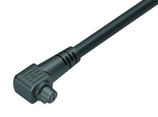 Ilustración Snap-In Conector hembra en ángulo, Número de contactos: 4, sin blindaje, moldeado en el cable, IP40, PVC, negro, 4 x 0,25 mm², 2 m
