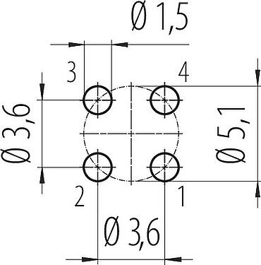 Disposición del conductor M12 Toma de brida, Número de contactos: 4, sin blindaje, THT, IP68, UL 2238, M16x1,5, Montaje en pared