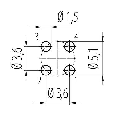 Disposición del conductor M12 Toma de brida, Número de contactos: 4, sin blindaje, THT, IP68, UL 2238, M16x1,5, Montaje en pared