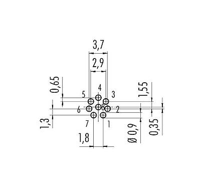 Conductor layout 09 0481 22 08 - M9 Male panel mount connector, Contacts: 8, unshielded, THT, IP40